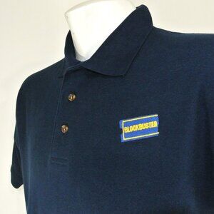 BLOCKBUSTER VIDEO Vintage Employee Uniform Polo Shirt Navy Blue NEW Size XL